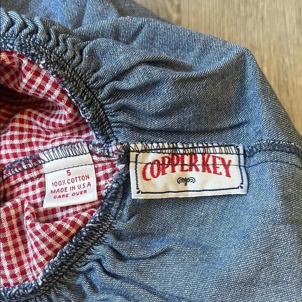 Vintage 90s Copper Key denim little girls dress cherries chambray size 5 gingham